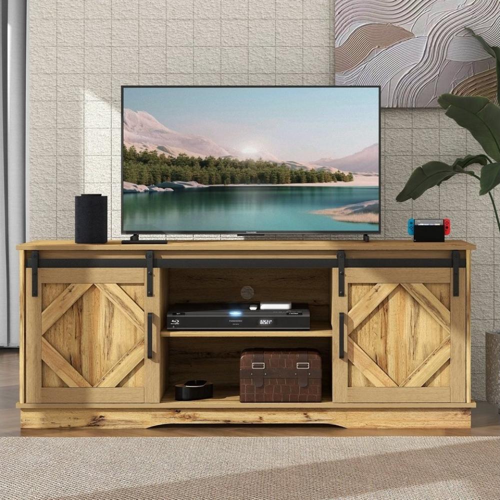 Merax Lowboard TV-Schrank, Fernsehtisch mit Schiebtüren, TV-Schrank, Sideboard, TV-Board mit Schiebtüren, B/H/T:150/60/40cm Bild 1