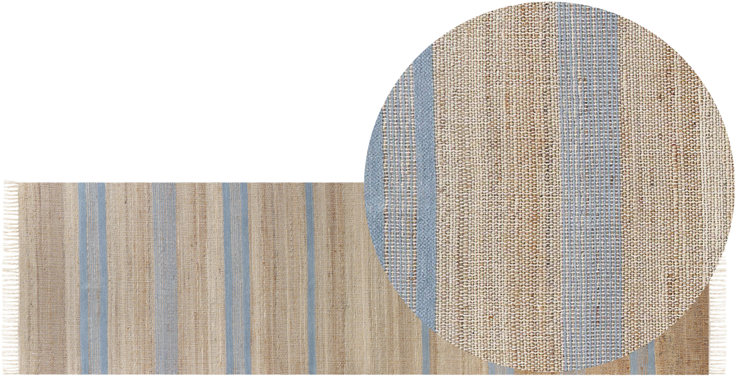 Teppich Jute beige hellblau 80 x 300 cm Streifenmuster Kurzflor zweiseitig TALPUR Bild 1