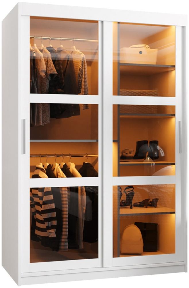 Kleiderschrank Destio 120 cm, Rauchglas, Kleiderstangen, Einlegeböden, Schwebetürenschrank (Farbe: Weiß, mit Schubladen) Bild 1