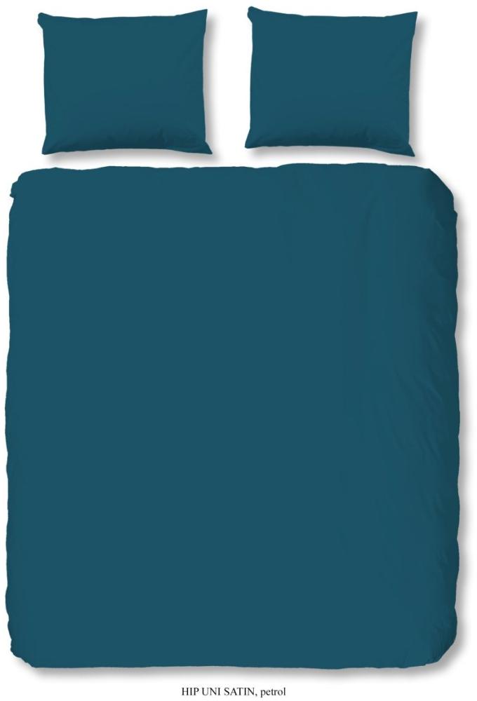 HIP Mako Satin Bettwäsche 2 teilig Bettbezug 140 x 220 cm Kopfkissenbezug 60 x 70 cm Uni duvet cover 0280. 68. 01 Petrol Bild 1