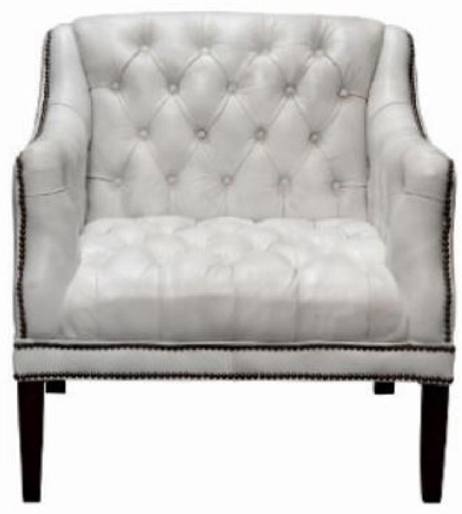 Casa Padrino Luxus Echtleder Wohnzimmer Sessel Weiß / Schwarz 80 x 84 x H. 79 cm - Chesterfield Möbel Bild 1