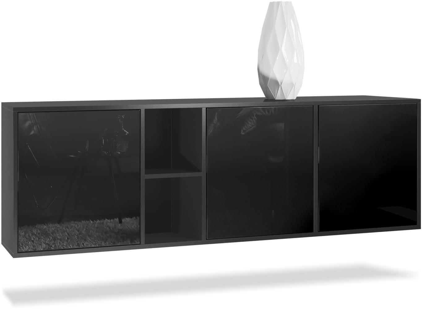 Vladon Kommode Cuba - Schwarz matt/Schwarz Hochglanz - Modernes Sideboard für Ihr Wohnbereich - (BxHxT) 182x53x35 cm Bild 1