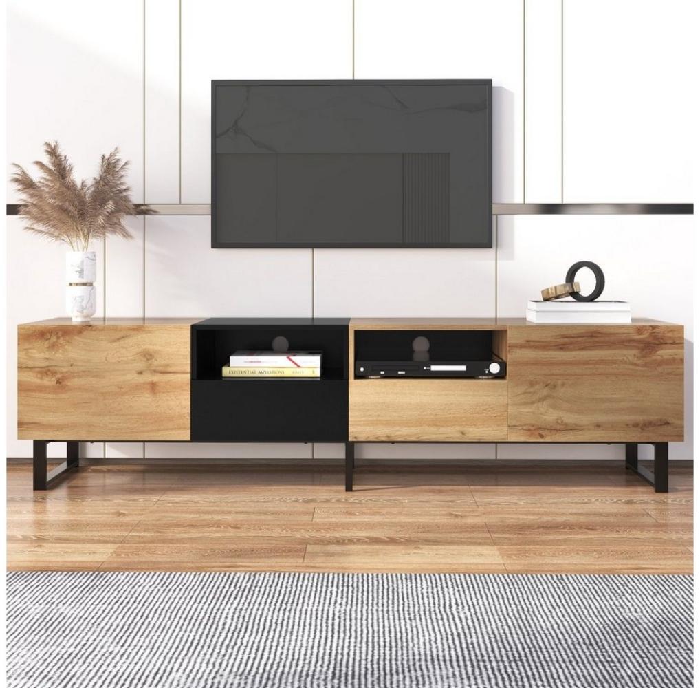 Merax Lowboard Wildeiche TV-Board mit vier Schubkästen, Fernsehtisch, TV-Schrank Vintage Industrial, aus Holz, Breite 190cm Bild 1