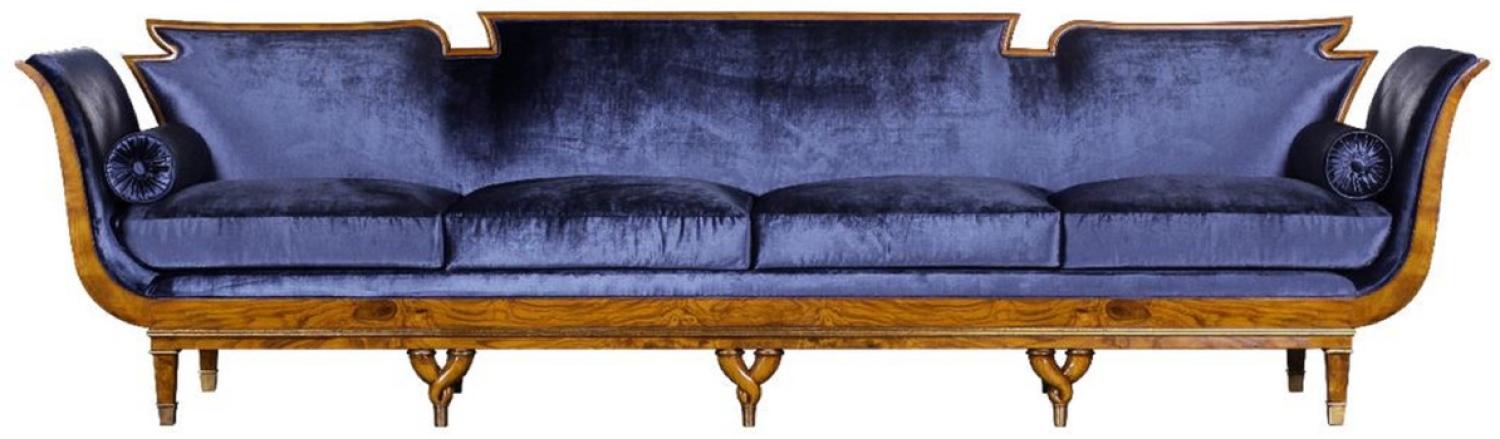 Casa Padrino Luxus Jugendstil 4er Samt Sofa Blau / Hellbraun Bild 1