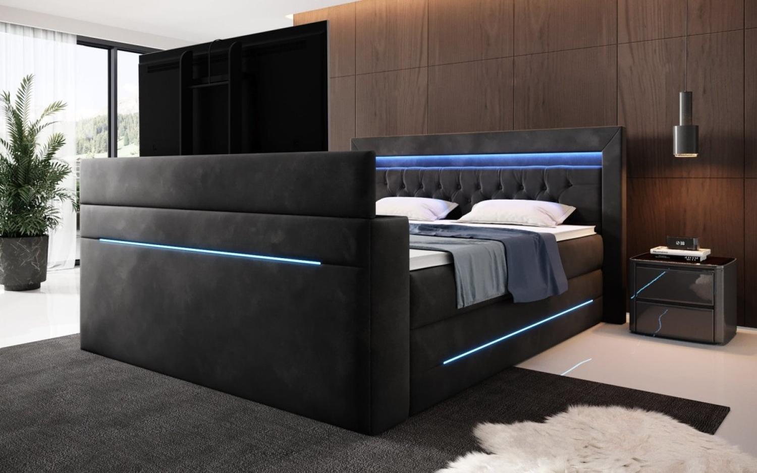 Boxspringbett Pluto mit TV Lift, RGB und Stauraum 180x200 Schwarz H4 Bild 1