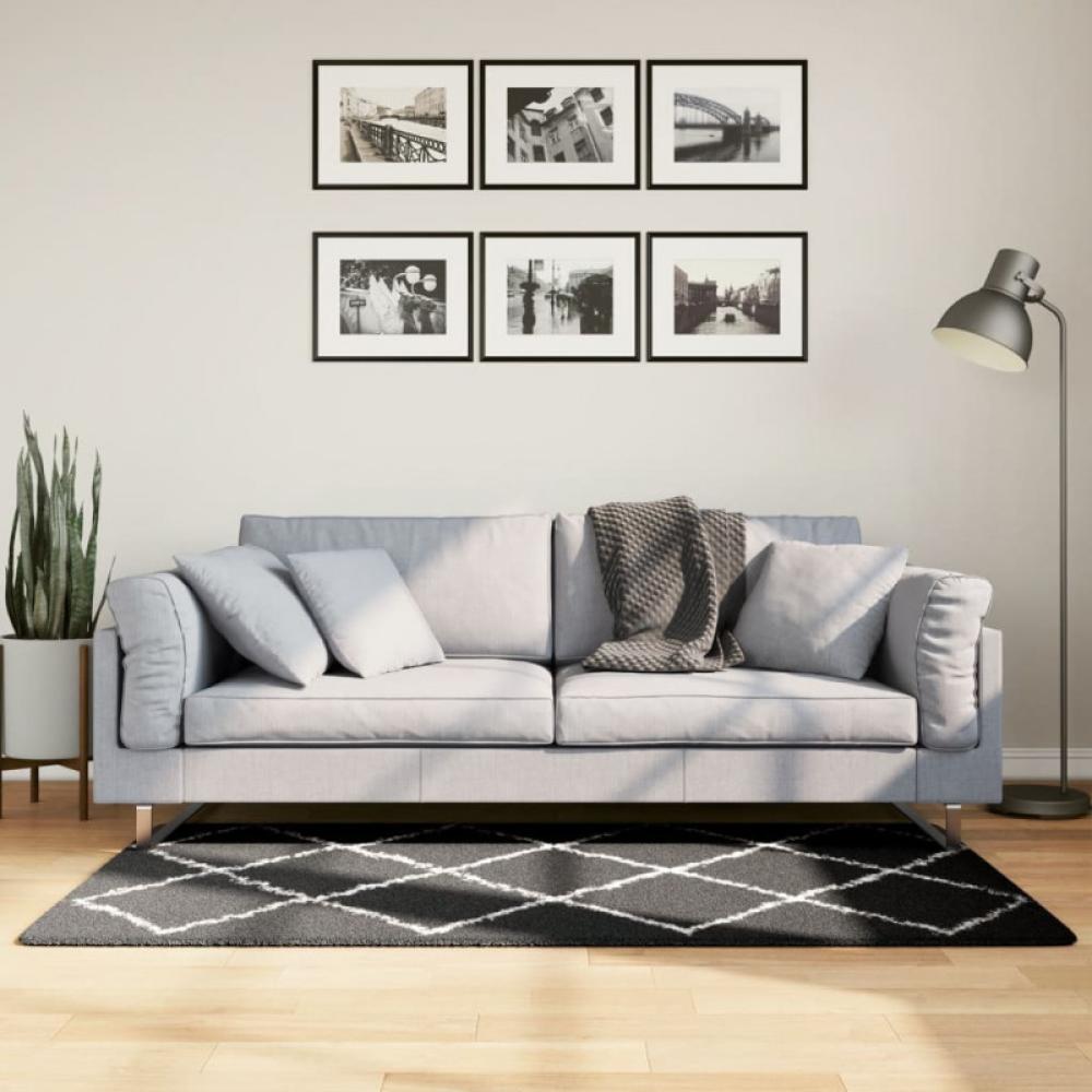 Teppich Shaggy Hochflor Modern Schwarz und Creme 80x150 cm Bild 1