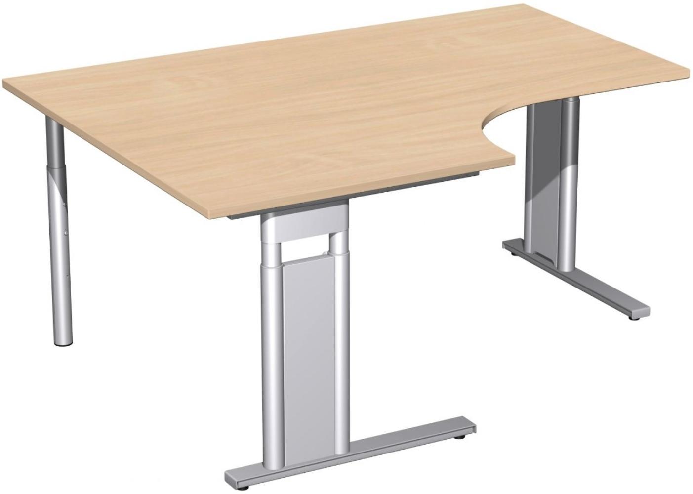 PC-Schreibtisch 'C Fuß Pro' links, höhenverstellbar, 160x120cm, Buche / Silber Bild 1