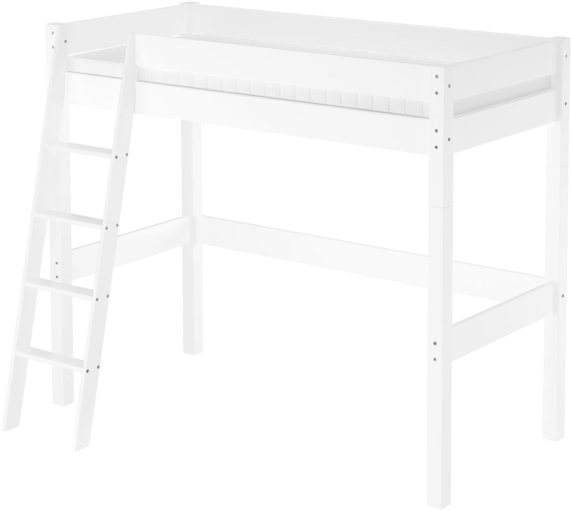 Hochbett für Kinder 90x200 Kinderbett Stockbett Kiefer weiß massiv V-60. 20W-09-20WZ mit Lattenrost und Matratze Bild 1