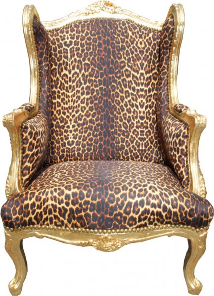 Casa Padrino Barock Lounge Thron Sessel Leopard / Gold - Ohrensessel - Ohrensessel Tron Stuhl Bild 1