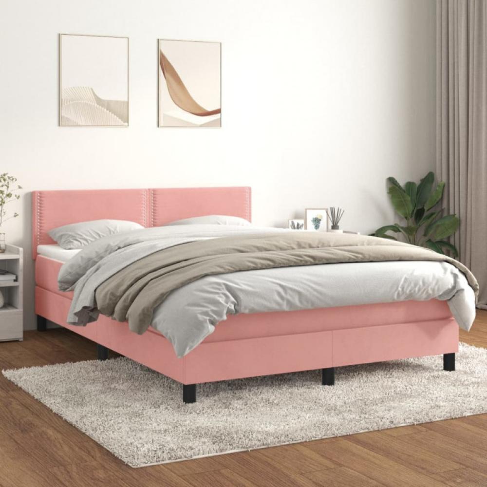 Boxspringbett mit Matratze Rosa 140x190 cm Samt (Farbe: Rosa) Bild 1