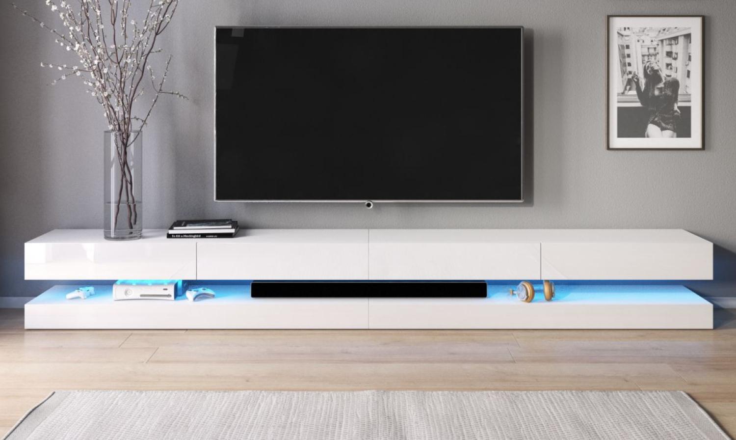 'Bird' TV-Lowboard mit Beleuchtung, Hochglanz, weiß, 280 x 45 x 34 cm Bild 1
