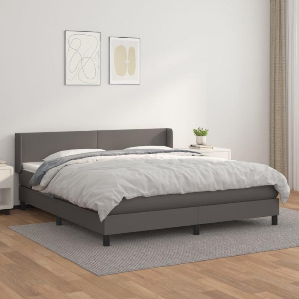 Boxspringbett mit Matratze Grau 160x200 cm Kunstleder (Farbe: Grau) Bild 1