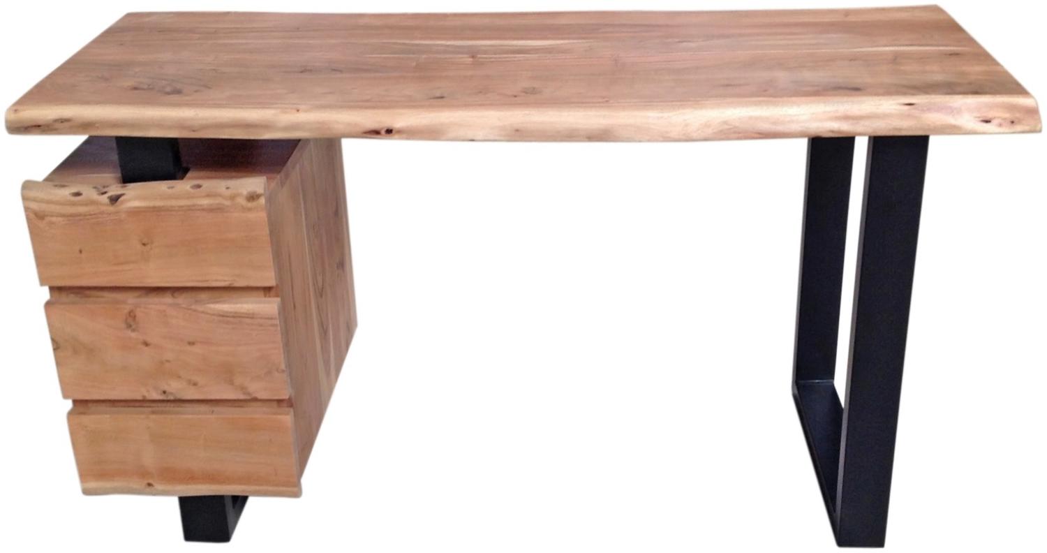 'Albera' Schreibtisch mit 3 Schubladen, natur/ schwarz, 80 x 62 x 147 cm Bild 1
