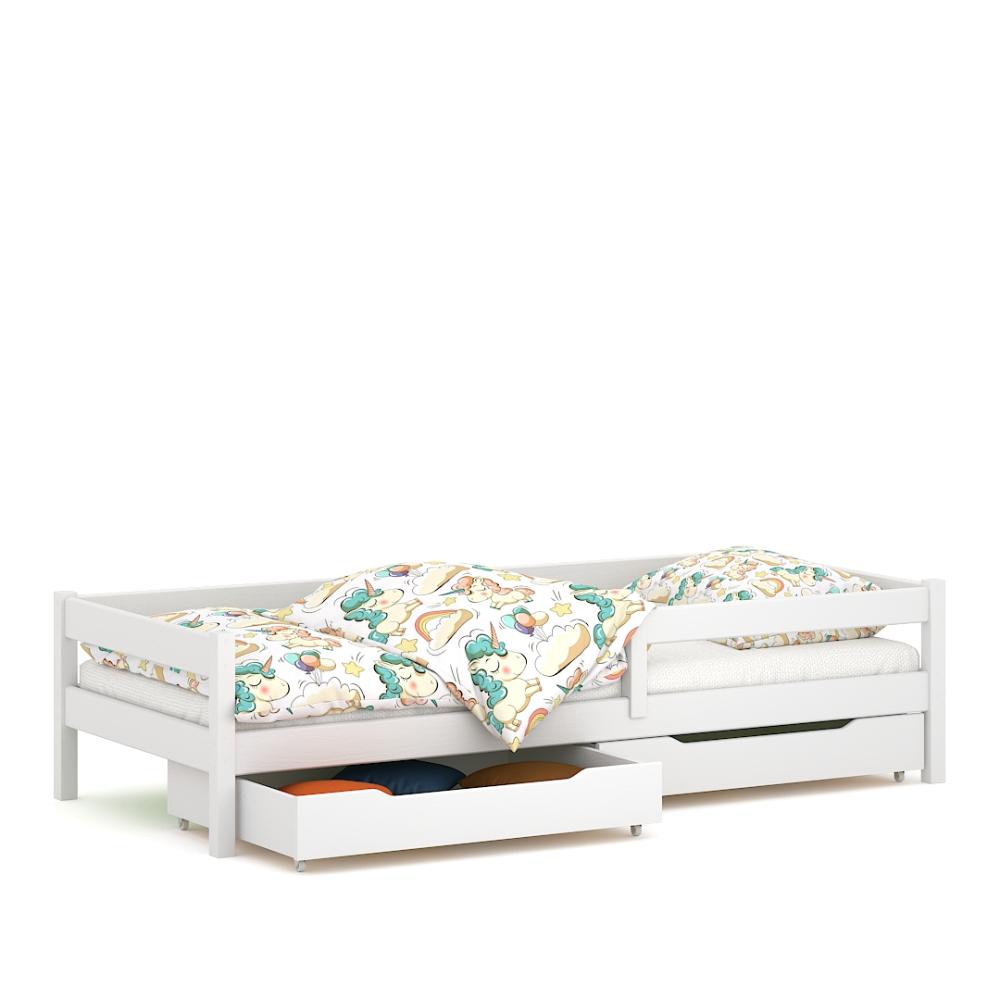 WNM Group Kinderbett für Mädchen und Jungen Felix - Jugenbett aus Massivholz - Bett mit 2 Schubladen und Lattenrost - Funktionsbett - Weiß - 90 x 200 cm Bild 1