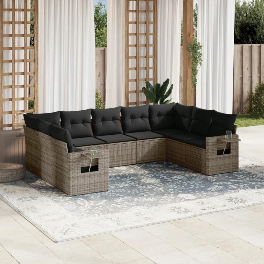 vidaXL 9-tlg. Garten-Sofagarnitur mit Kissen Grau Poly Rattan Bild 1