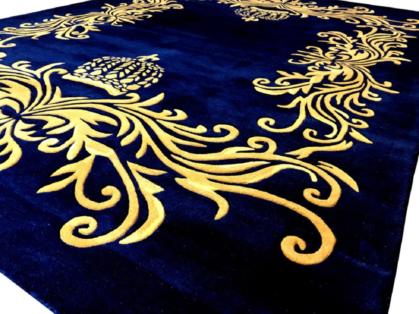 Pompöös by Casa Padrino Luxus Teppich von Harald Glööckler - ALLE GRÖßEN - Krone Royalblau / Gold - Barock Design Teppich - Handgewebt aus Wolle Bild 1