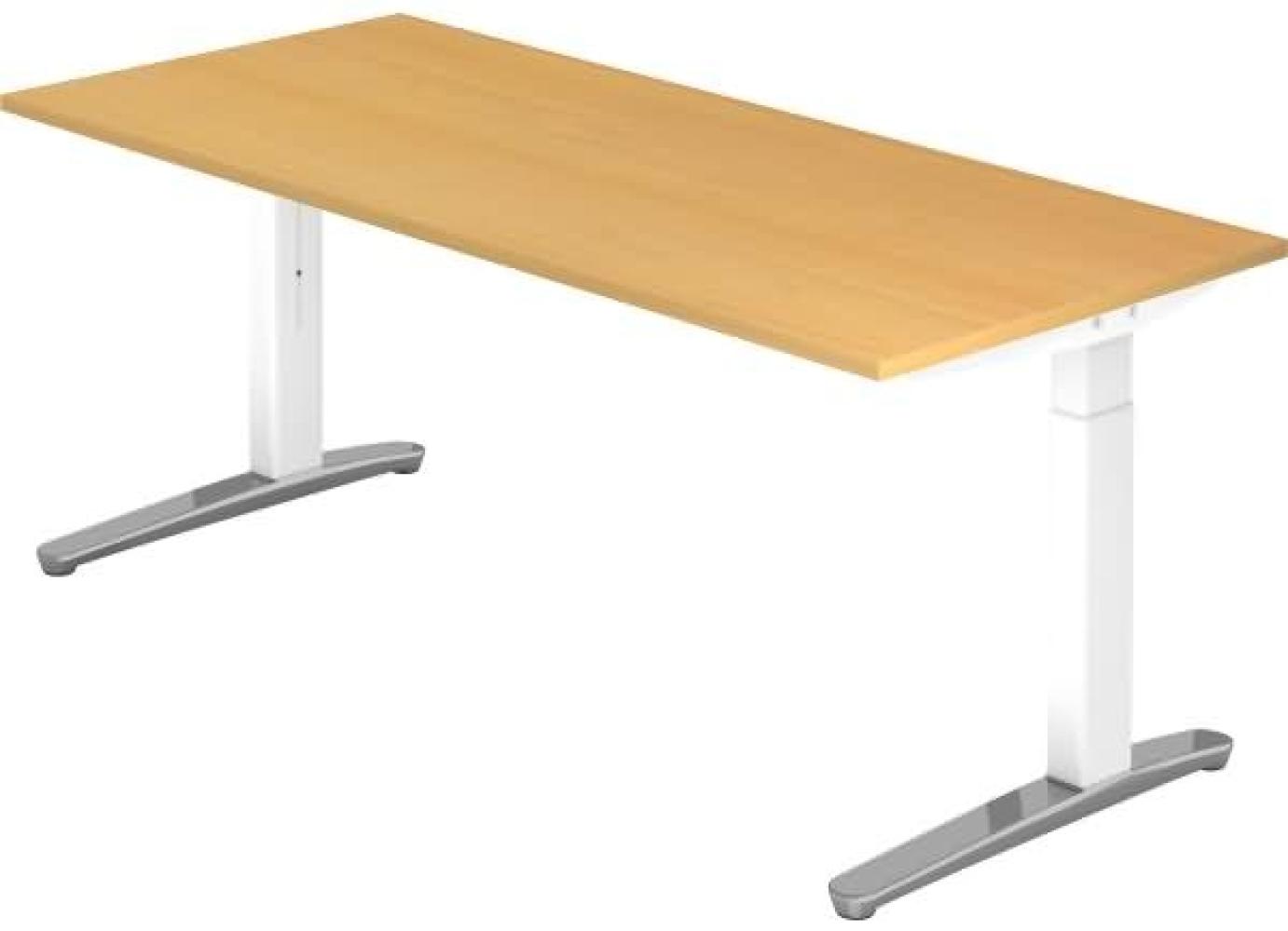 'XB19' Schreibtisch, C-Fuß, poliert, 180x80cm, Buche / Weiß Bild 1
