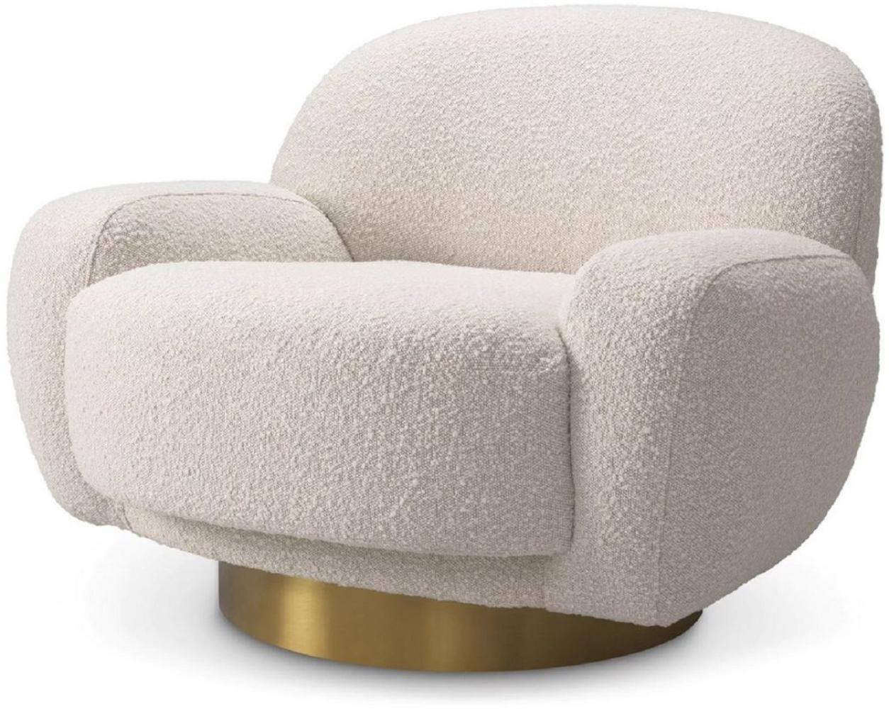 Casa Padrino Luxus Drehsessel Creme / Messing 95 x 90 x H. 70 cm - Moderner Wohnzimmer Sessel - Luxus Wohnzimmer Möbel Bild 1