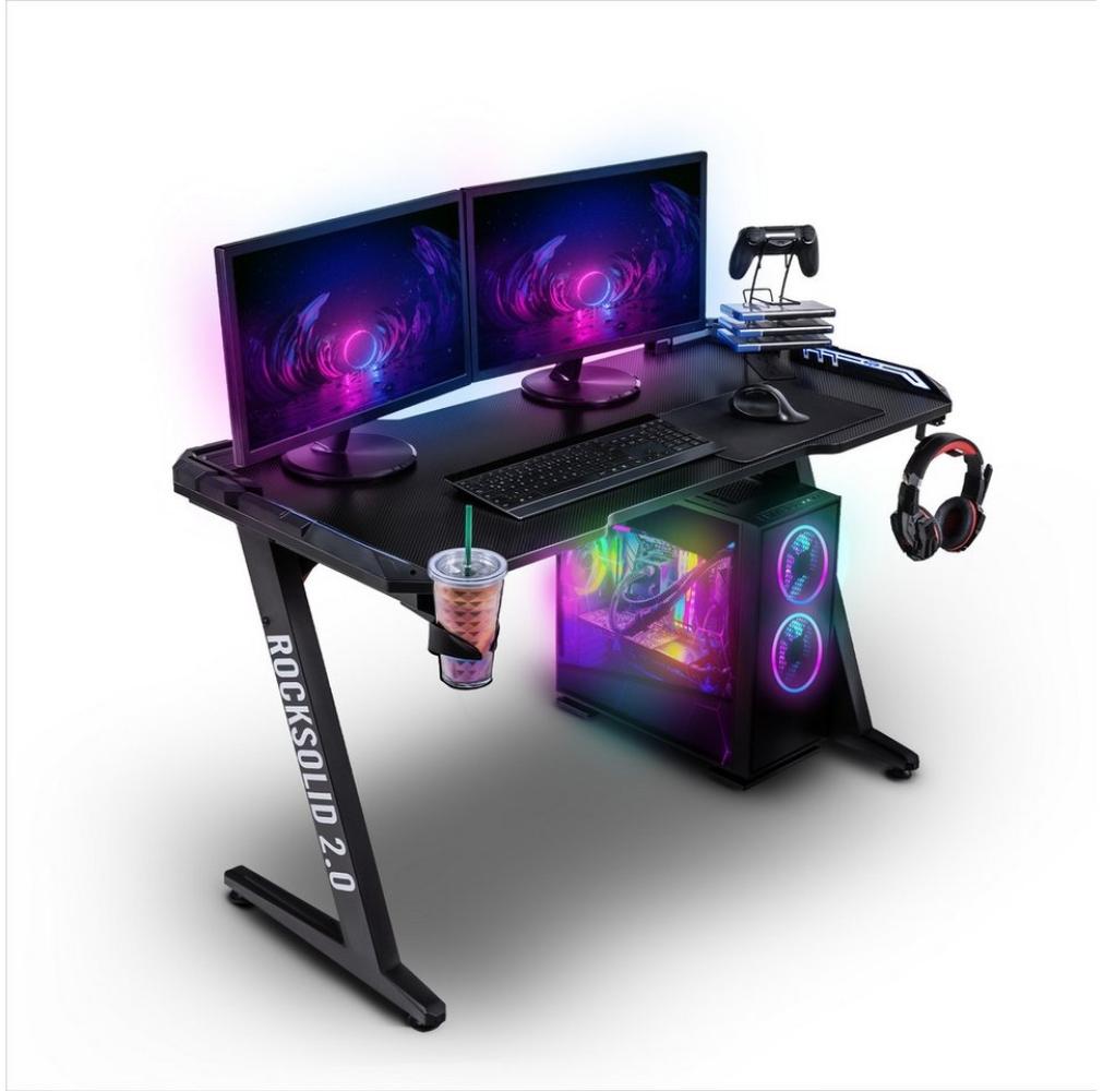 ELITE Gaming Gamingtisch Elite Gamer-Schreibtisch Rocksolid, RGB-LED (Jugendschreibtisch inkl. Getränke-, Headset- und Controller-Spiele-Halterung, 2-St, Schreibtisch, verstellbare Standfüße, Kabelkanal, ergonomisches Design), Gamingtisch inkl. Fernbed... Bild 1