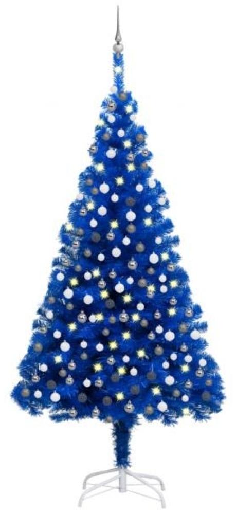 Künstlicher Weihnachtsbaum mit LEDs & Kugeln Blau 210cm PVC Bild 1