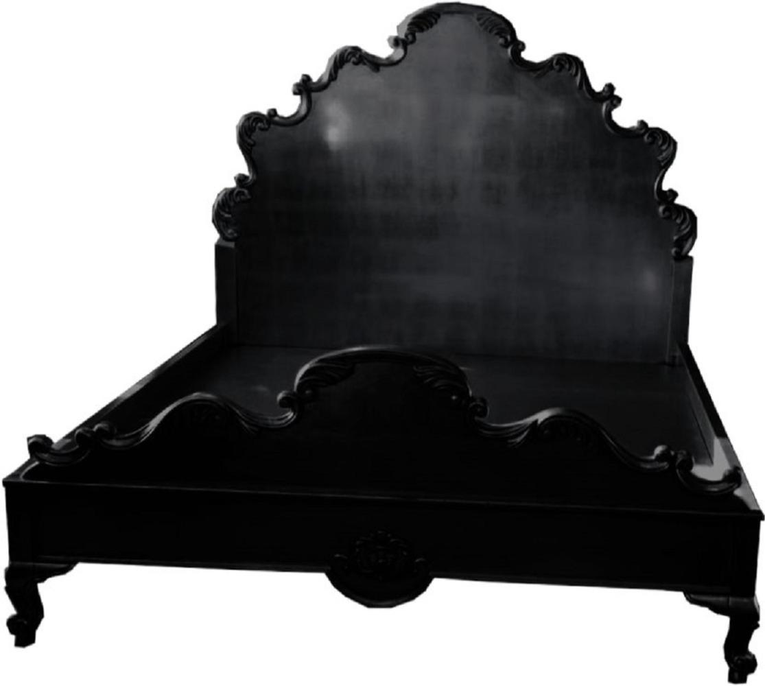 Casa Padrino Luxus Barock Doppelbett Schwarz - Prunkvolles Massivholz Bett mit Kopfteil - Schlafzimmer Möbel im Barockstil - Edel & Prunkvoll Bild 1