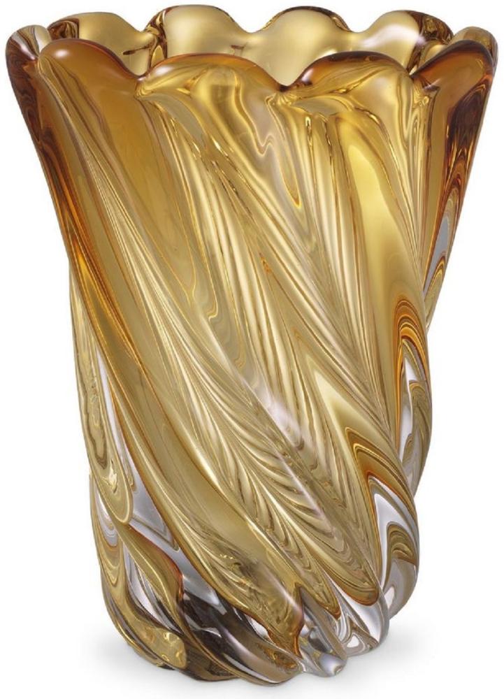 Casa Padrino Luxus Deko Glas Vase Gelb Ø 19,5 x H. 25,5 cm - Mundgeblasene Blumenvase - Luxus Deko Accessoires Bild 1