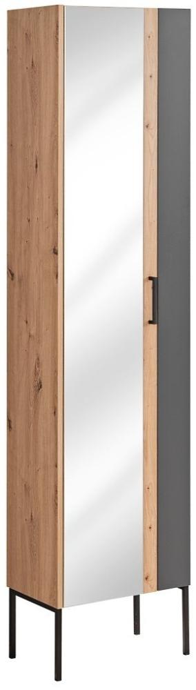 Hochschrank 'Pantin' mit Spiegel, Eiche Artisan/Grau matt, 170x45x30 cm Bild 1