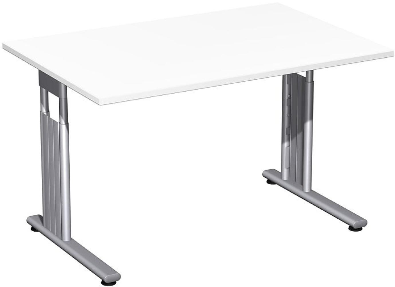 Gera Schreibtisch Bürotisch C Fuß Flex höhenverstellbar 1200x800x680-820mm ahorn buche lichtgrau weiß weiß-ohne Kabelspirale-ohne Knieraumblende-ohne CPU-Halter Bild 1