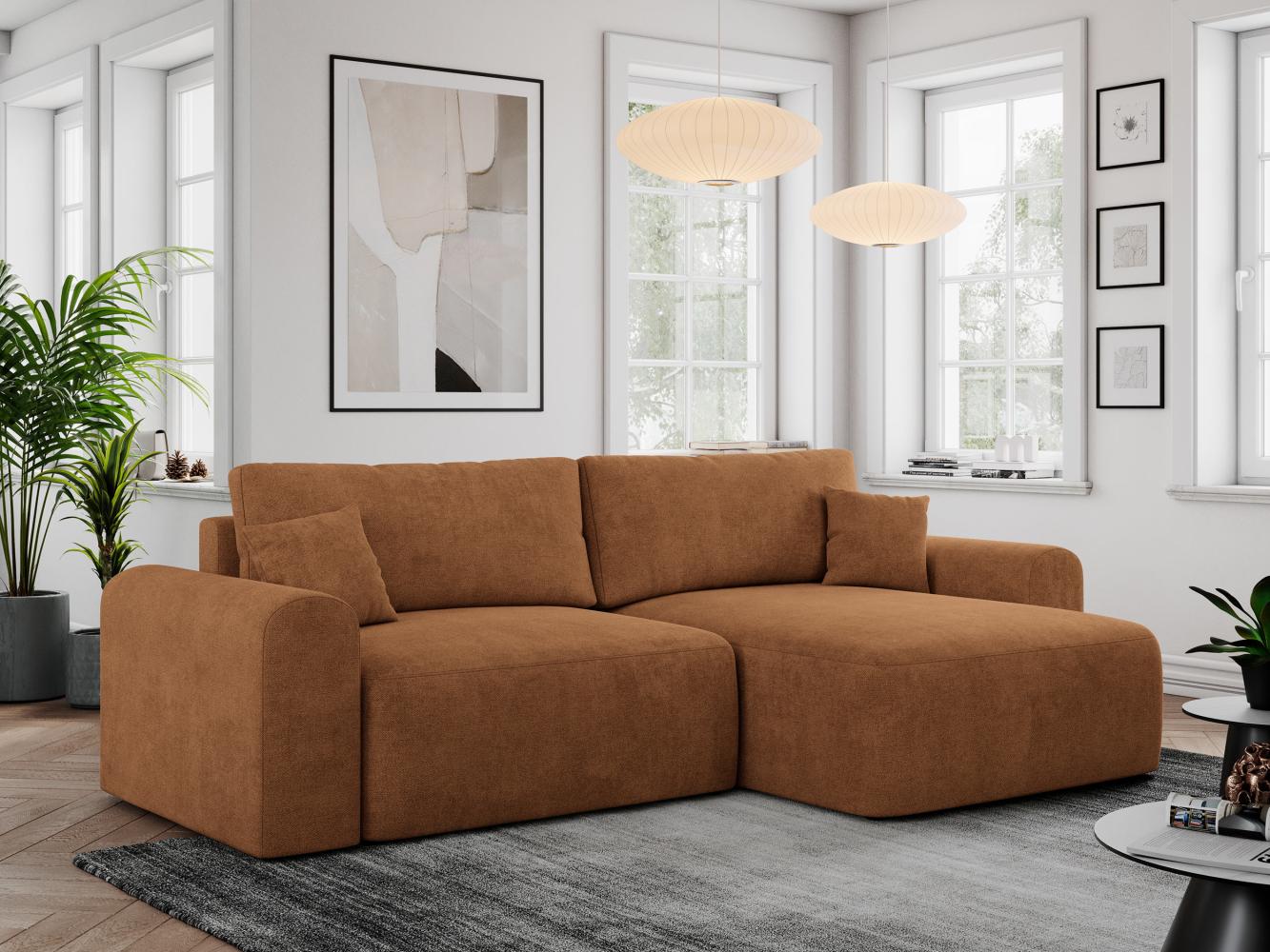 Ecksofa L-form, Couch mit Schlaffunktion und Bettkaste - NELSON - Orange Stoff Bild 1