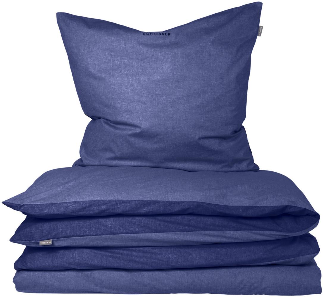 Schiesser Feinbiber Wendebettwäsche Doubleface, 100% Baumwolle, Farbe:Blau und Dunkelblau, Größe:155 cm x 220 cm Bild 1