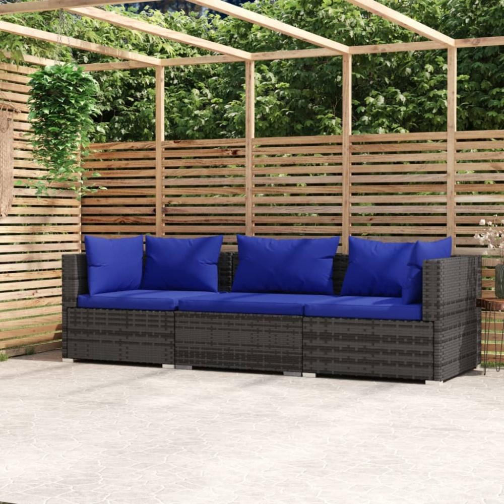 vidaXL 3-Sitzer-Sofa mit Kissen Grau Poly Rattan Bild 1