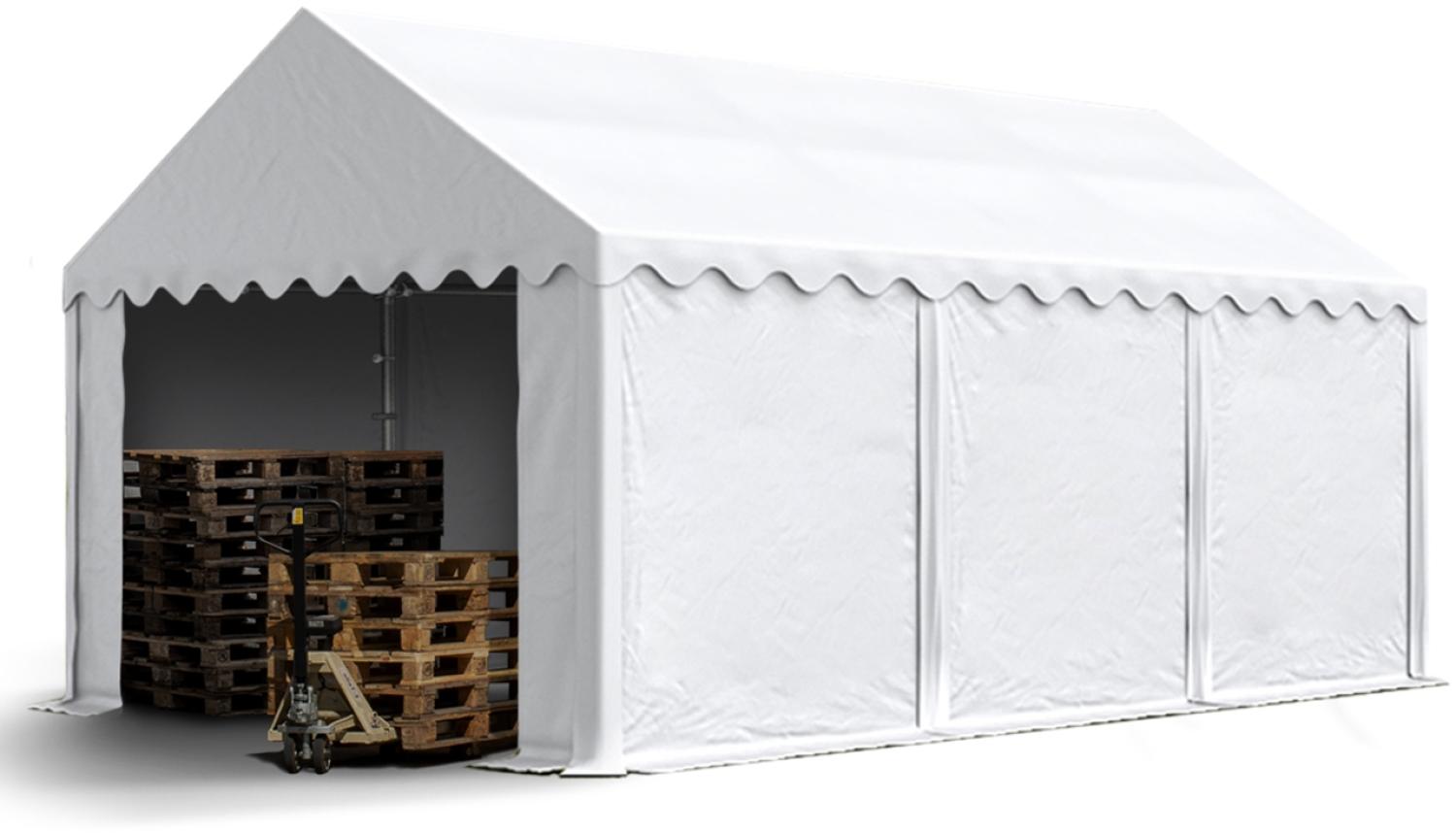 Stabiles Lagerzelt 4x6 m Unterstand mit Bodenrahmen und Dachverstärkung PVC Plane 800 N weiß 100% wasserdicht Zelthalle Weidezelt Bild 1