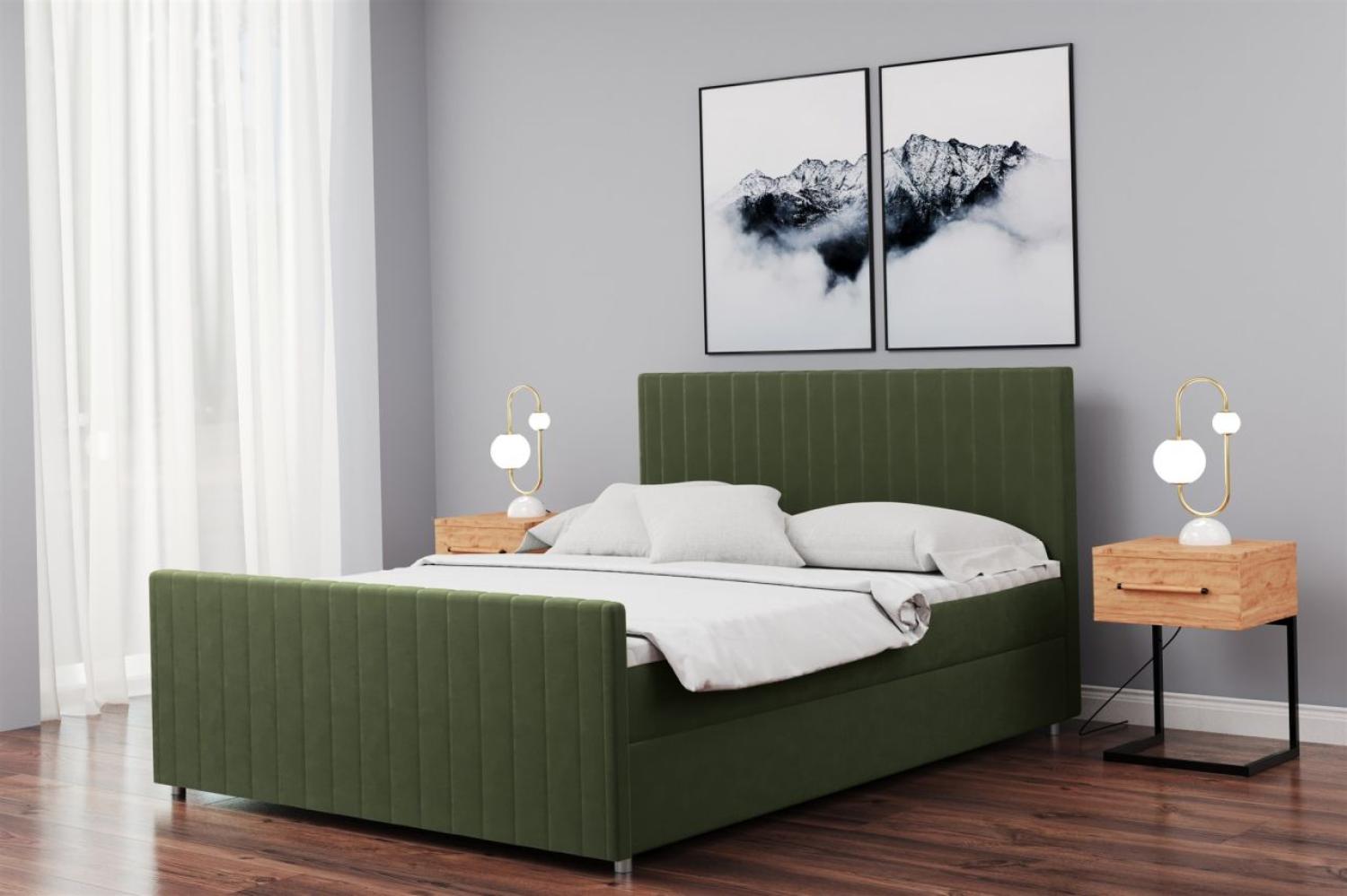 Boxspringbett Schlafzimmerbett ROSALIE 120x200cm in Stoff Matt Velvet Olive Bild 1