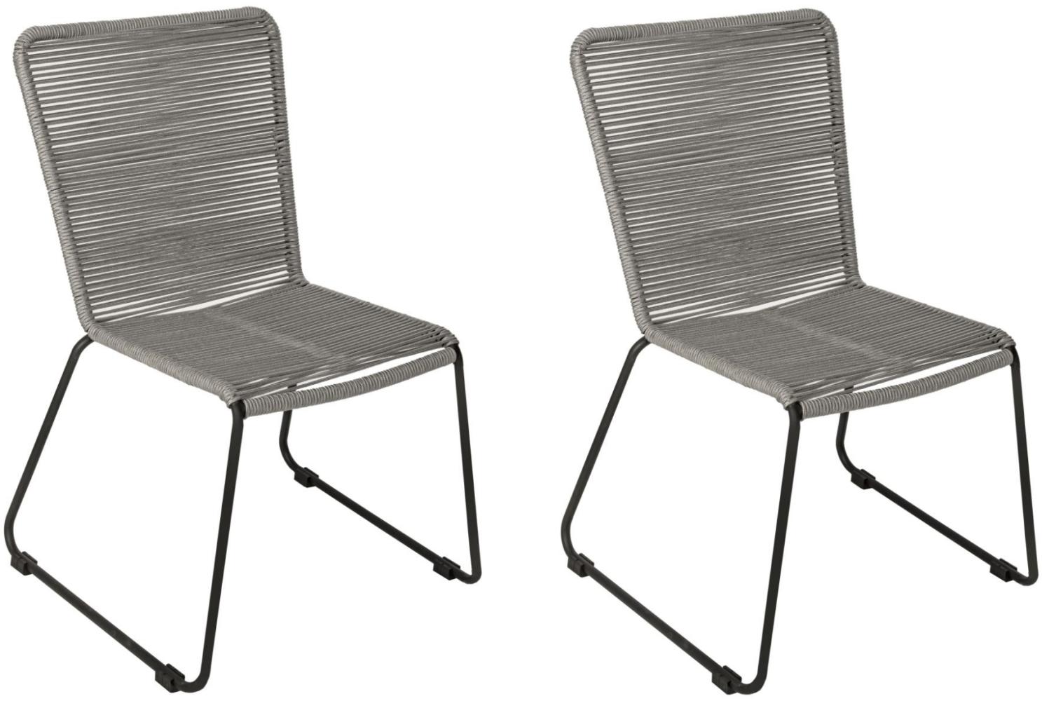 Gartenstuhl Outdoor-Seilstuhl Farbe Grau mit Eisen-Gestell in schwarz ISRA (2er Set) 136312348 Bild 1