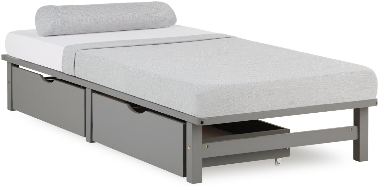 Homestyle4u Palettenbett mit Bettkästen und Lattenrost, Kiefernholz grau, 90 x 200 cm Bild 1