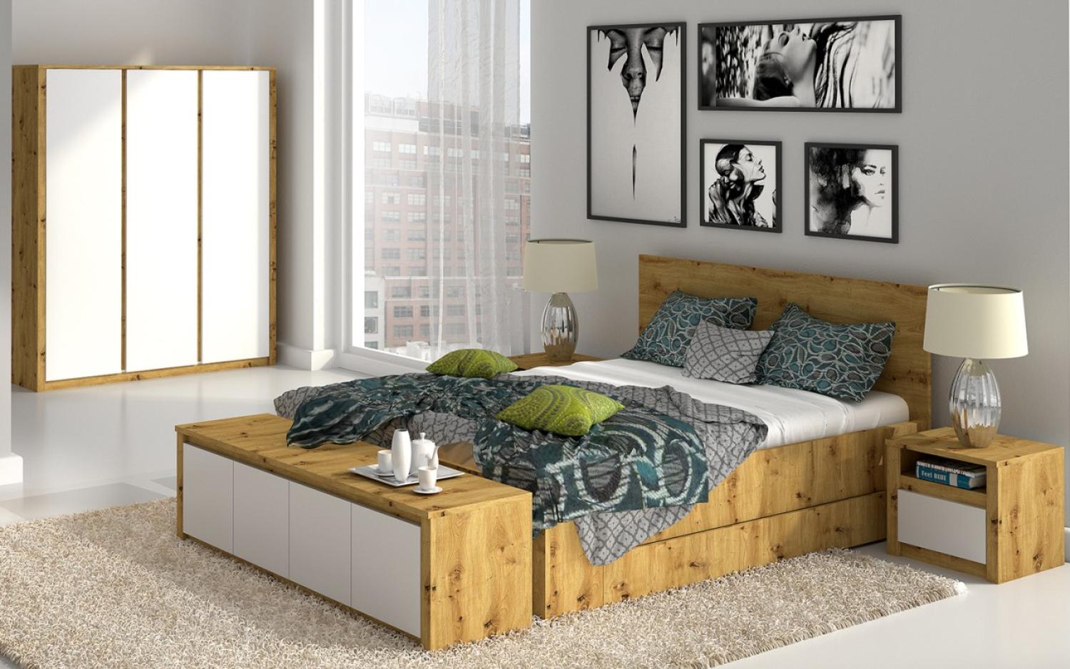 Schlafzimmer-Set "Malta" Doppelbett 7-teillig grifflos artisan eiche weiß Bild 1