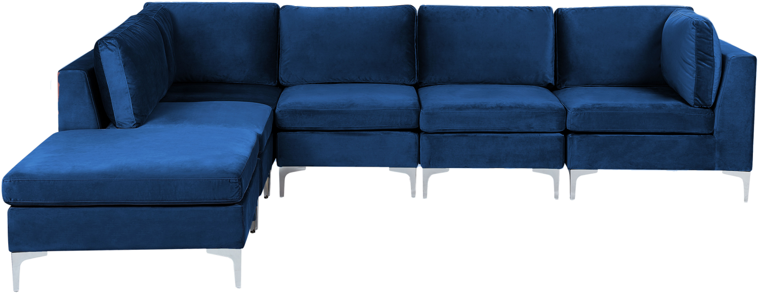 5-Sitzer Ecksofa Samtstoff marineblau rechtsseitig mit Ottomane EVJA Bild 1