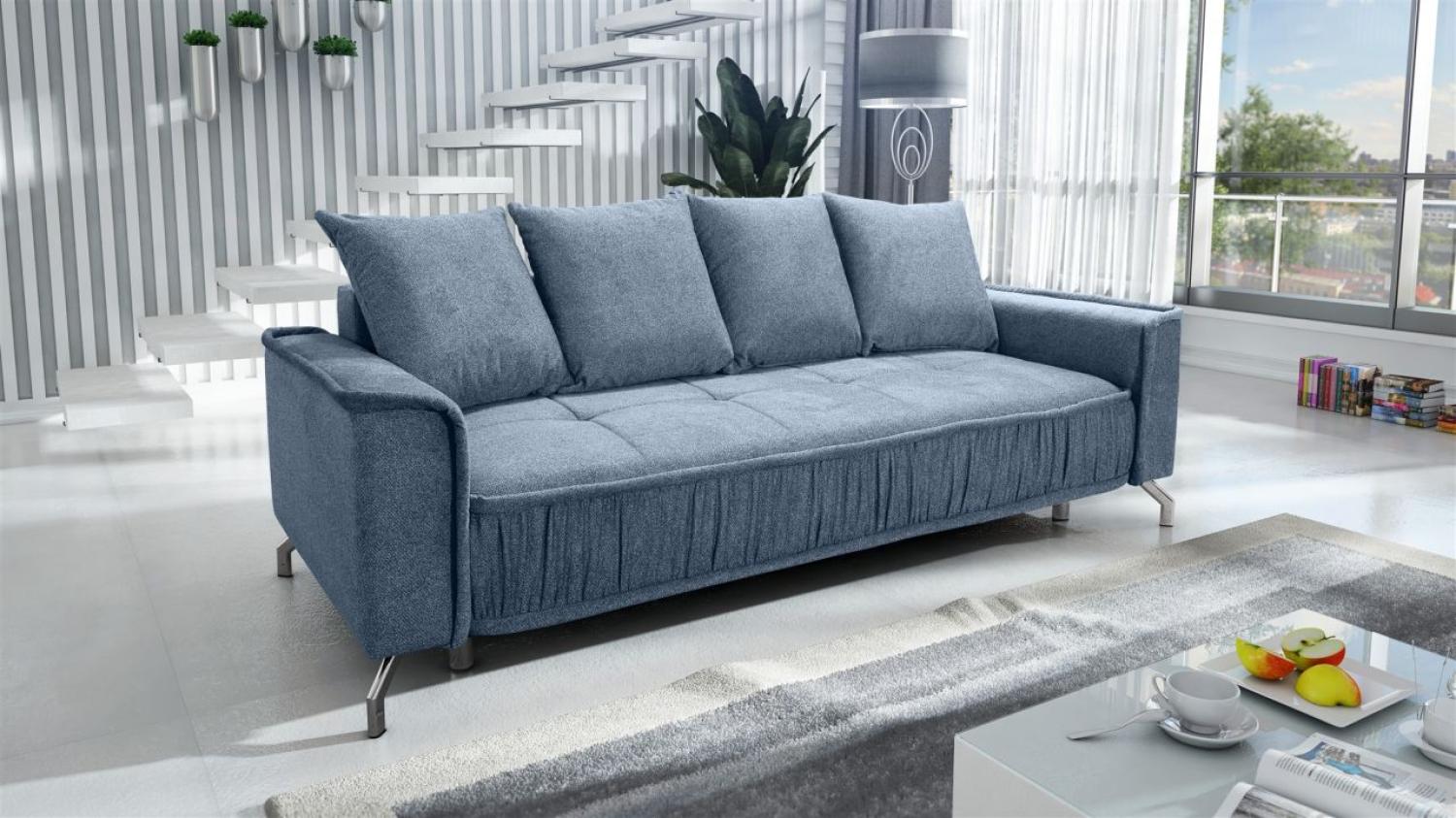 Schlafsofa Sofa 3-Sitzer FLORENCE Stoff Bubble Blau Bild 1