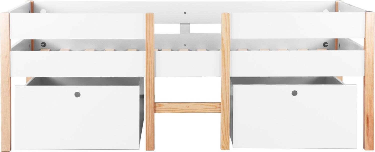 Hochbett mit Leiter und 2 SchubladenWeiß Kinderbett Kinderzimmermöbel Art. 72 800x990x2100 Bild 1