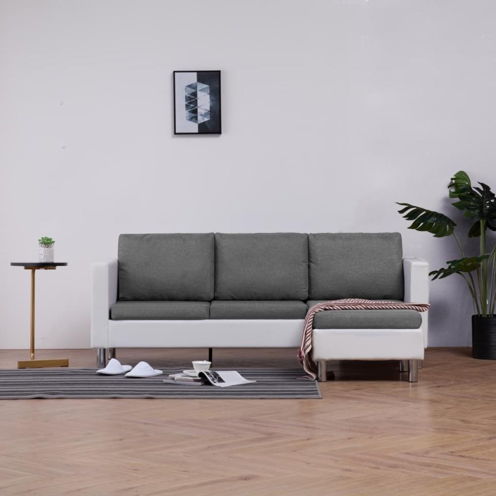 vidaXL 3-Sitzer-Sofa mit Kissen Weiß Kunstleder Bild 1