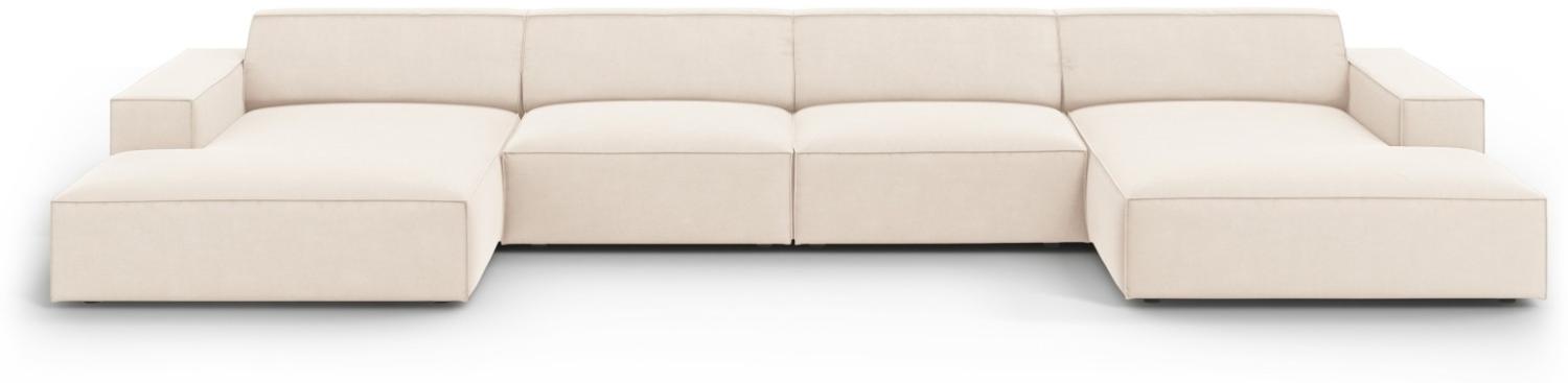 Micadoni 6-Sitzer Samtstoff Panorama Sofa Jodie | Bezug Light Beige | Beinfarbe Black Plastic Bild 1