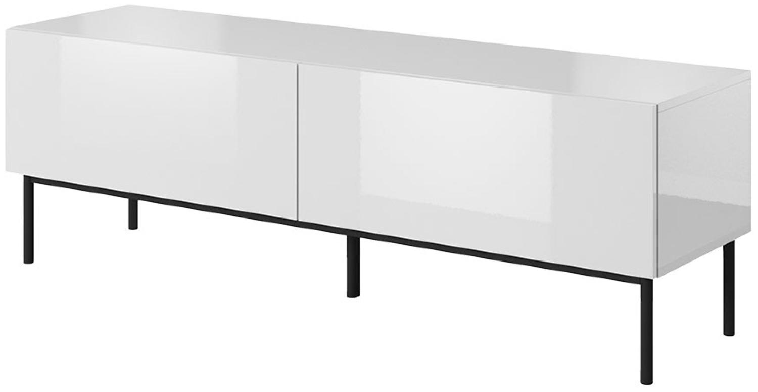 TV-Lowboard Slide 150 mit Untergestell (Farbe: Weiß / Weiß Hochglanz + Schwarz) Bild 1