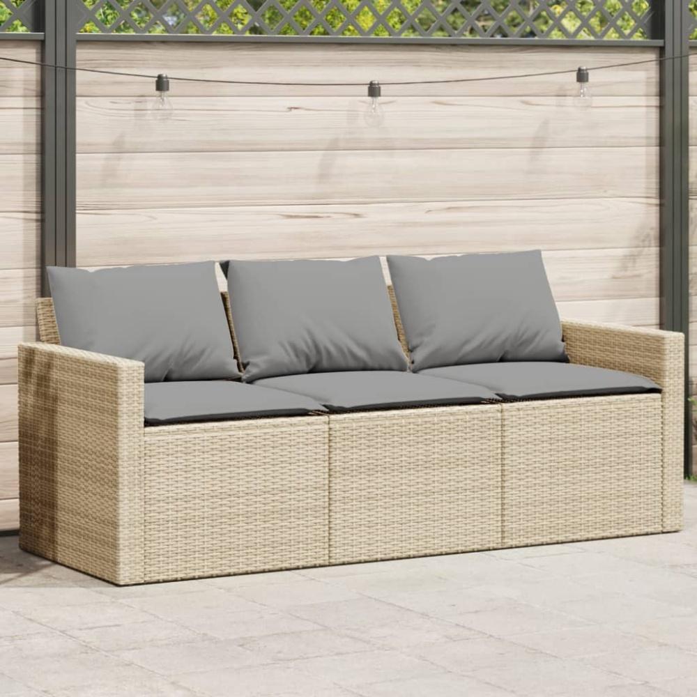 vidaXL Gartensofa mit Kissen 3-Sitzer Beige Poly Rattan Bild 1