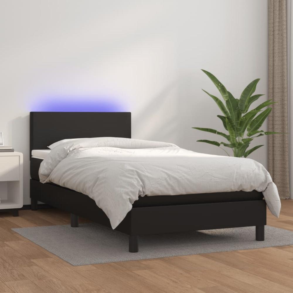 vidaXL Boxspringbett mit Matratze & LED Schwarz 100x200 cm Kunstleder Bild 1