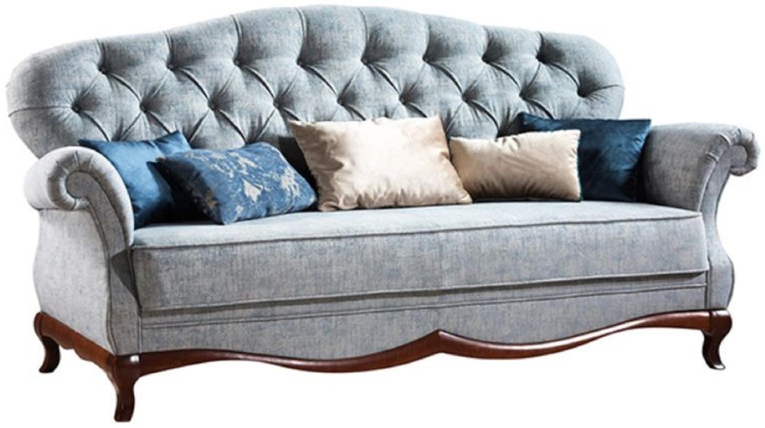 Casa Padrino Luxus Art Deco Chesterfield Wohnzimmer Sofa Vintage Blau / Dunkelbraun 206 x 90 x H. 98 cm Bild 1
