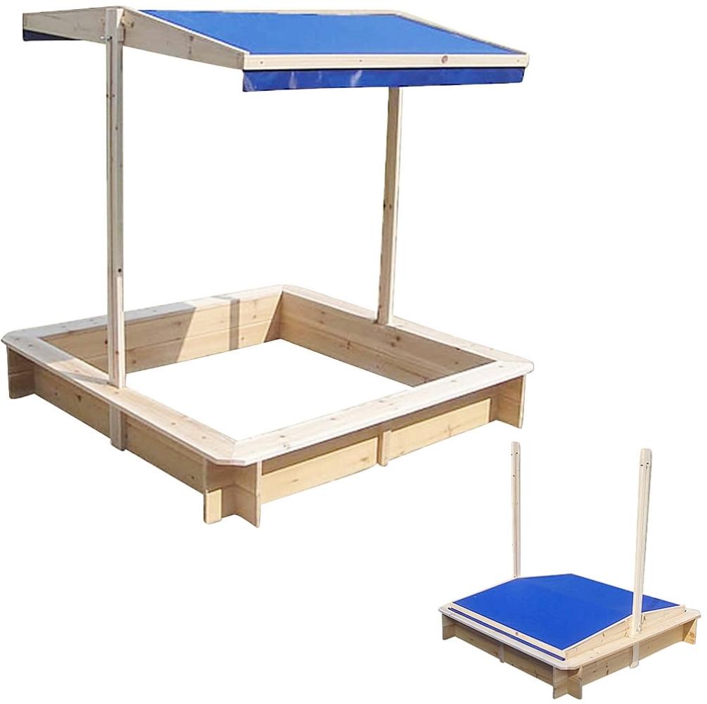 Sandkasten Sandbox Sandkiste Spielhaus Holz mit verstellbaren Dach blau NEU Bild 1