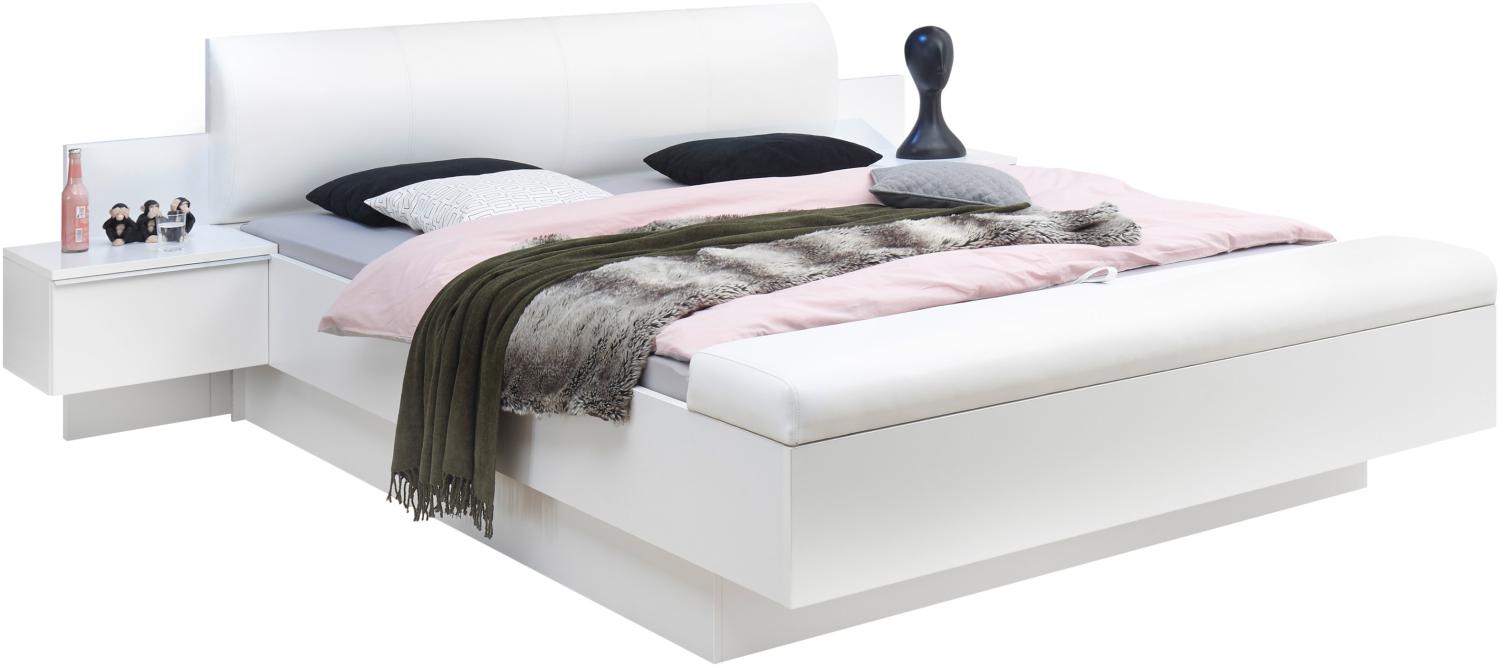 BONN weiß Lack Bett Doppelbett Ehebett Bettanlage inkl. 2 Nachtkommode ca. 180 x 200 cm Liegefläche inkl. Fussbank mit Klappe und Stauraum Bild 1