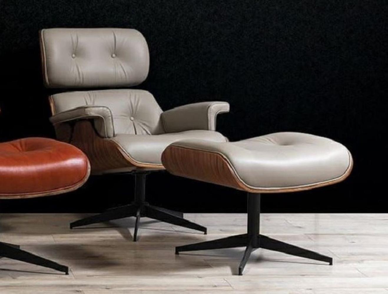 Casa Padrino Luxus Sessel mit Fußhocker Grau / Braun / Schwarz - Kunstleder Wohnzimmer Sessel mit Hocker - Wohnzimmer Möbel - Luxus Möbel Bild 1