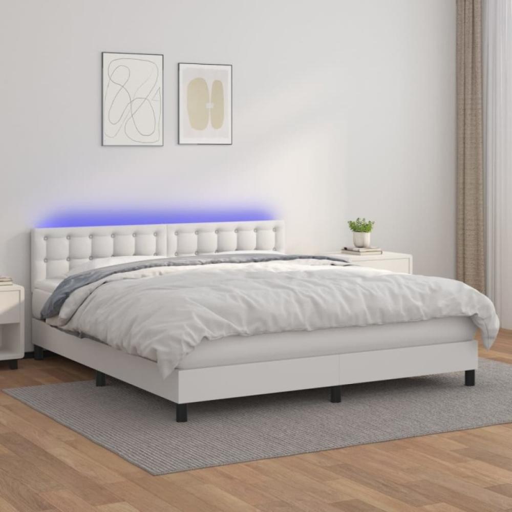 Boxspringbett mit Matratze & LED Weiß 180x200 cm Kunstleder (Farbe: Weiß) Bild 1