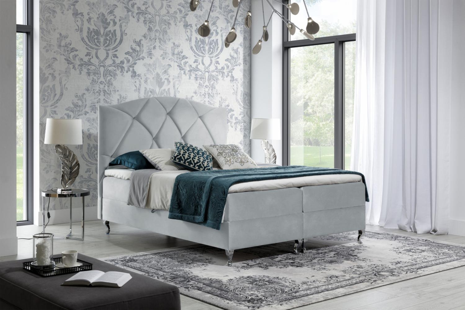 Stylefy 'Blanco' Boxspringbett Velours Silber 140 x 200 cm Bild 1